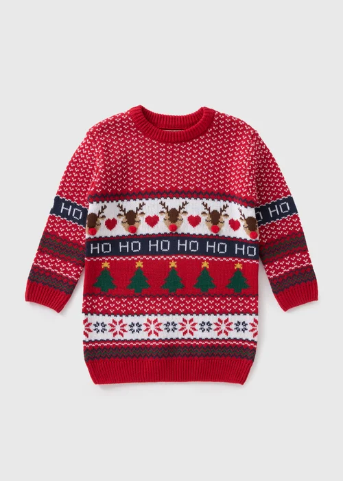Girls Red Christmas Fairisle Knitted Dress (1-7yrs) - 1 half year to 2 Image 1