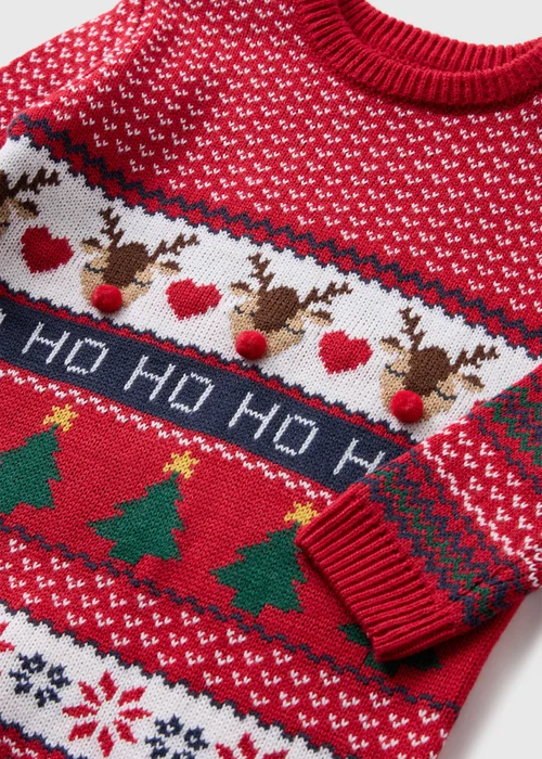 Girls Red Christmas Fairisle Knitted Dress (1-7yrs) - 1 half year to 2 Image 2
