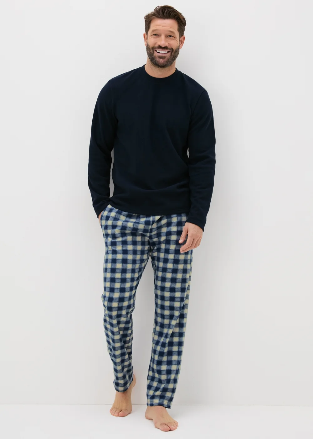 Navy Check Fleece Pyjama Set - Extra small Image 2