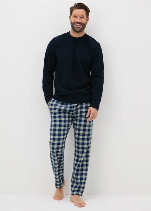Navy Check Fleece Pyjama Set - Extra small Image 2