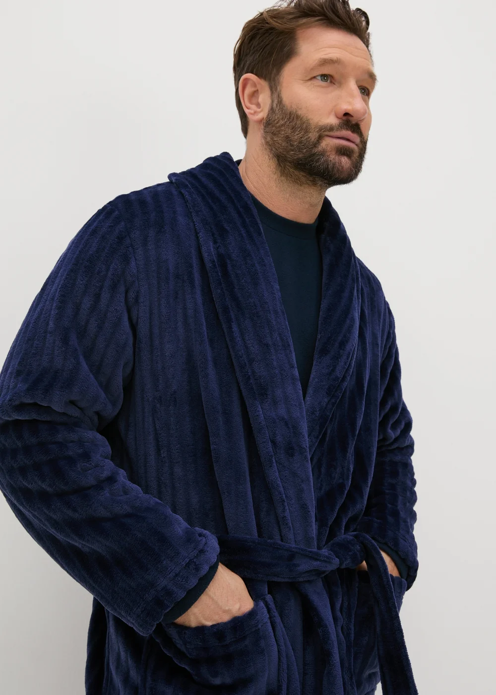 Navy Velour Dressing Gown - Small Image 2