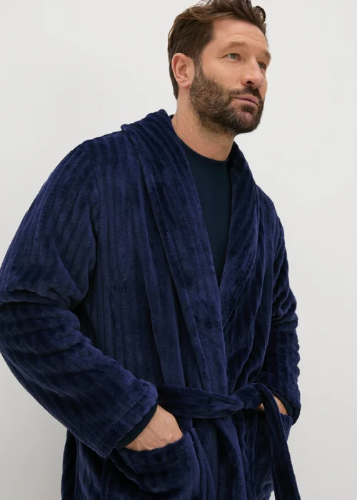 Navy Velour Dressing Gown - Small Image 2