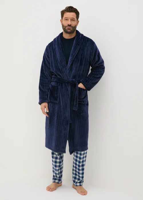 Navy Velour Dressing Gown - Small Image 1