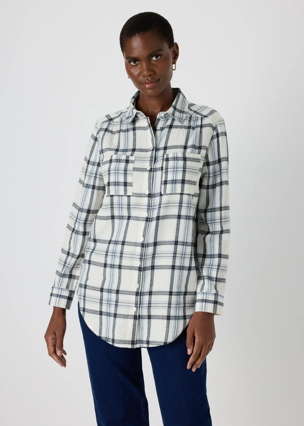 Papaya Petite Cream Check Shirt - 6 Image 1
