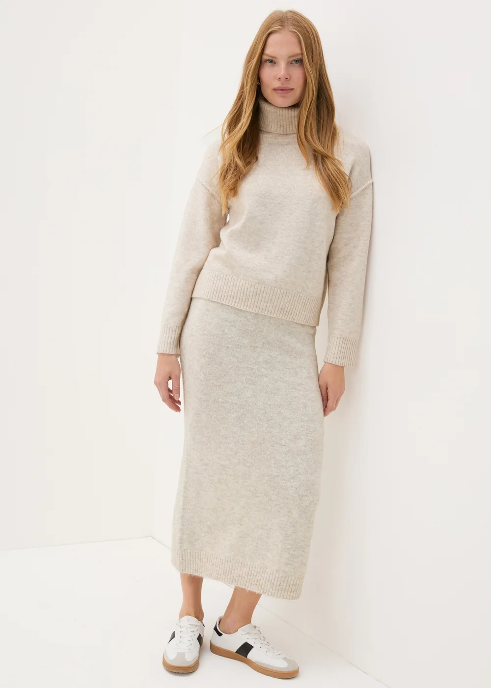 Beige Knitted Co-Ord Midi Skirt - Extra small Image 1