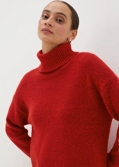 Red Roll Neck Knitted Midi Dress - XS Image 3