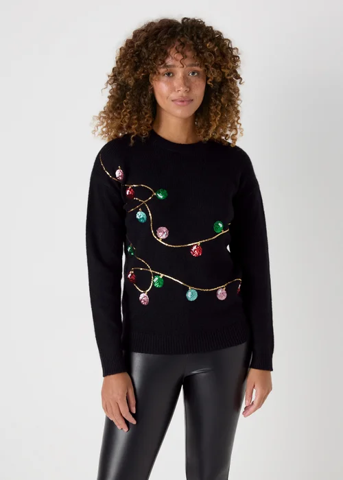 Black Christmas Light Sequin Jumper - XS Image 1