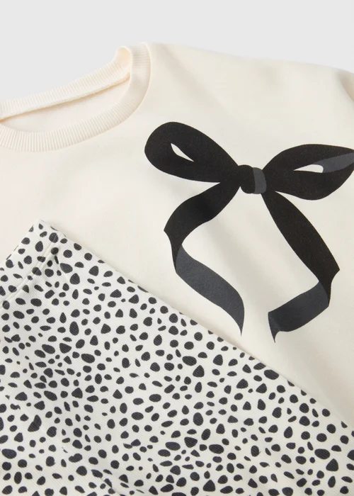 Girls Cream Bow Sweatshirt & Legging Set (1-7yrs) - 1 half year to 2 Image 2