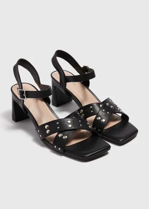 Black Strappy Stud Block Heels - Size 3 Image 1