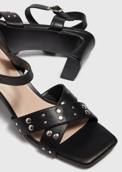 Black Strappy Stud Block Heels - Size 3 Image 2