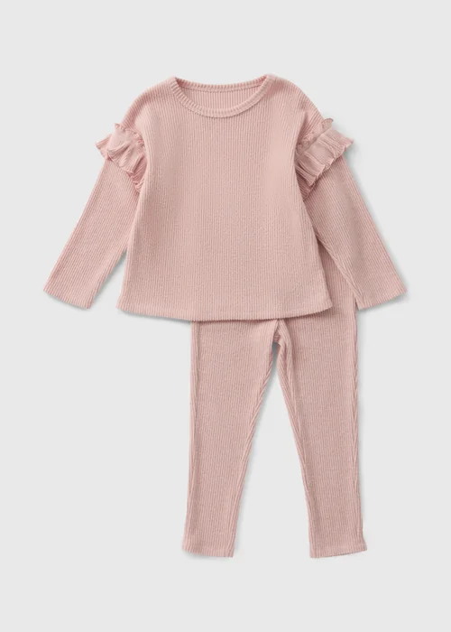 Girls Pink Ribbed Top & Leggings Set (1-7yrs) - 1 half year to 2 Image 1