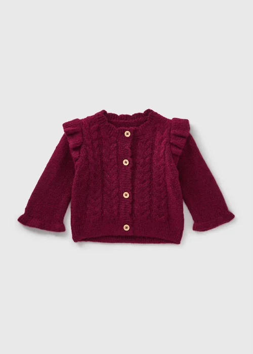 Baby Burgundy Knitted Cardigan (Newborn-23mths) - 0-3 months Image 1