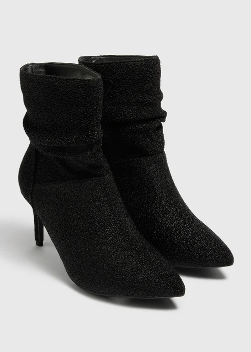 Black Glitter Slouch Wide Fit Boots - Size 3 Image 1