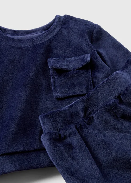 Baby Navy Velour Sweatshirt & Jogging Bottoms Set (Newborn-23mths) - Age 0 - 3 Months Image 2