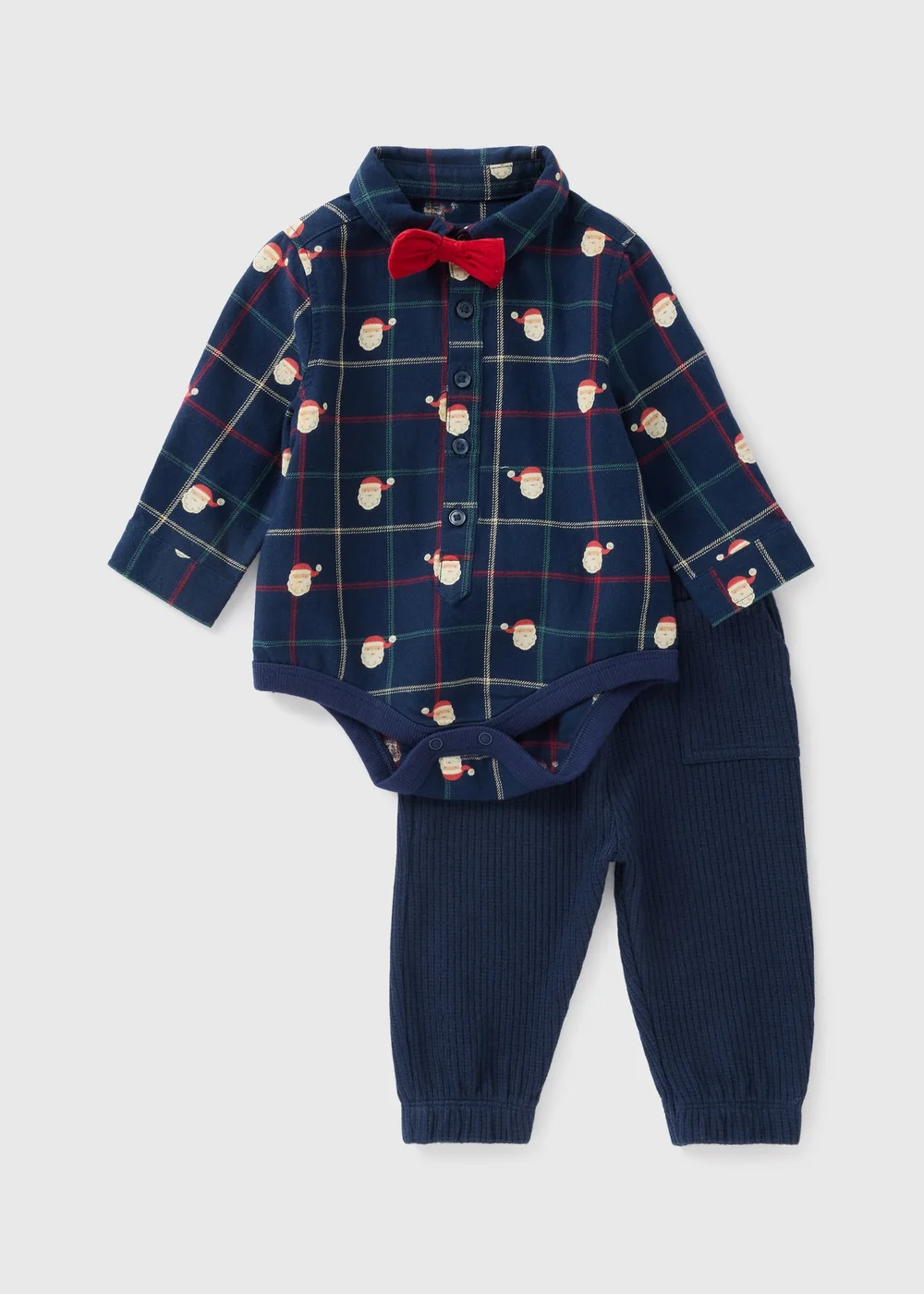 Baby Navy Christmas Check Bodysuit & Trousers Set (Newborn-23mths) - Age 0 - 3 Months Image 1