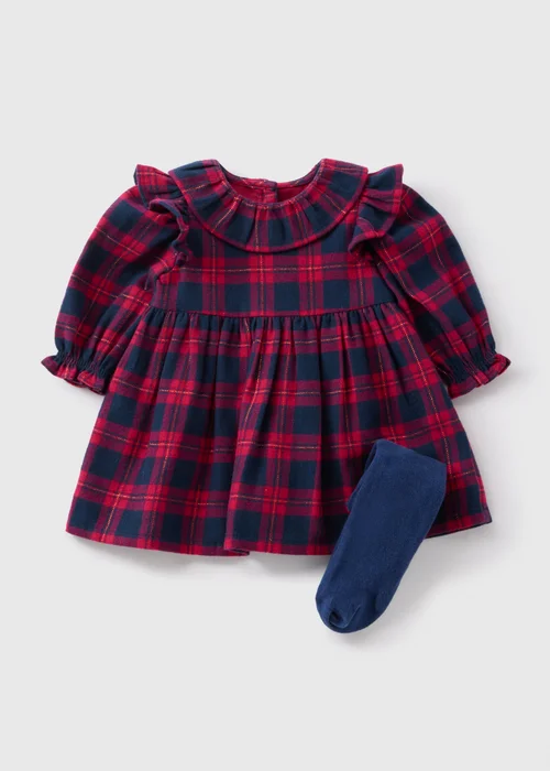 Baby Navy Check Dress & Tights (Newborn-23mths) - Age 0 - 3 Months Image 1