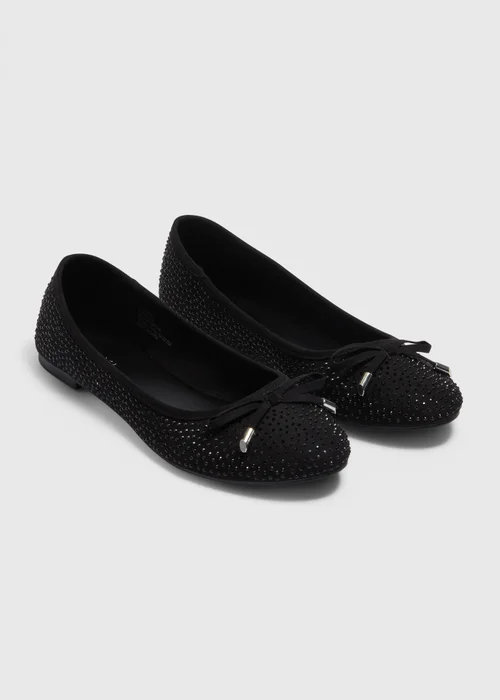 Black Diamante Ballet Flats - Size 3 Image 1