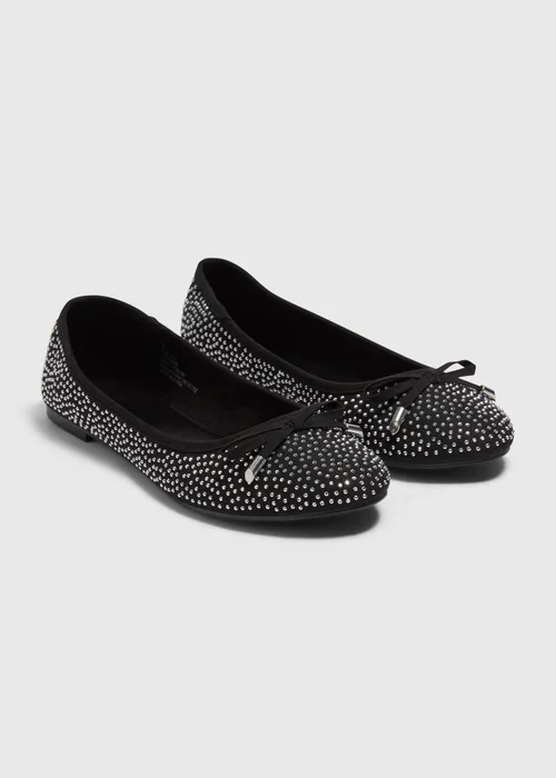 Black Diamante Ballet Flats - Size 3 Image 1