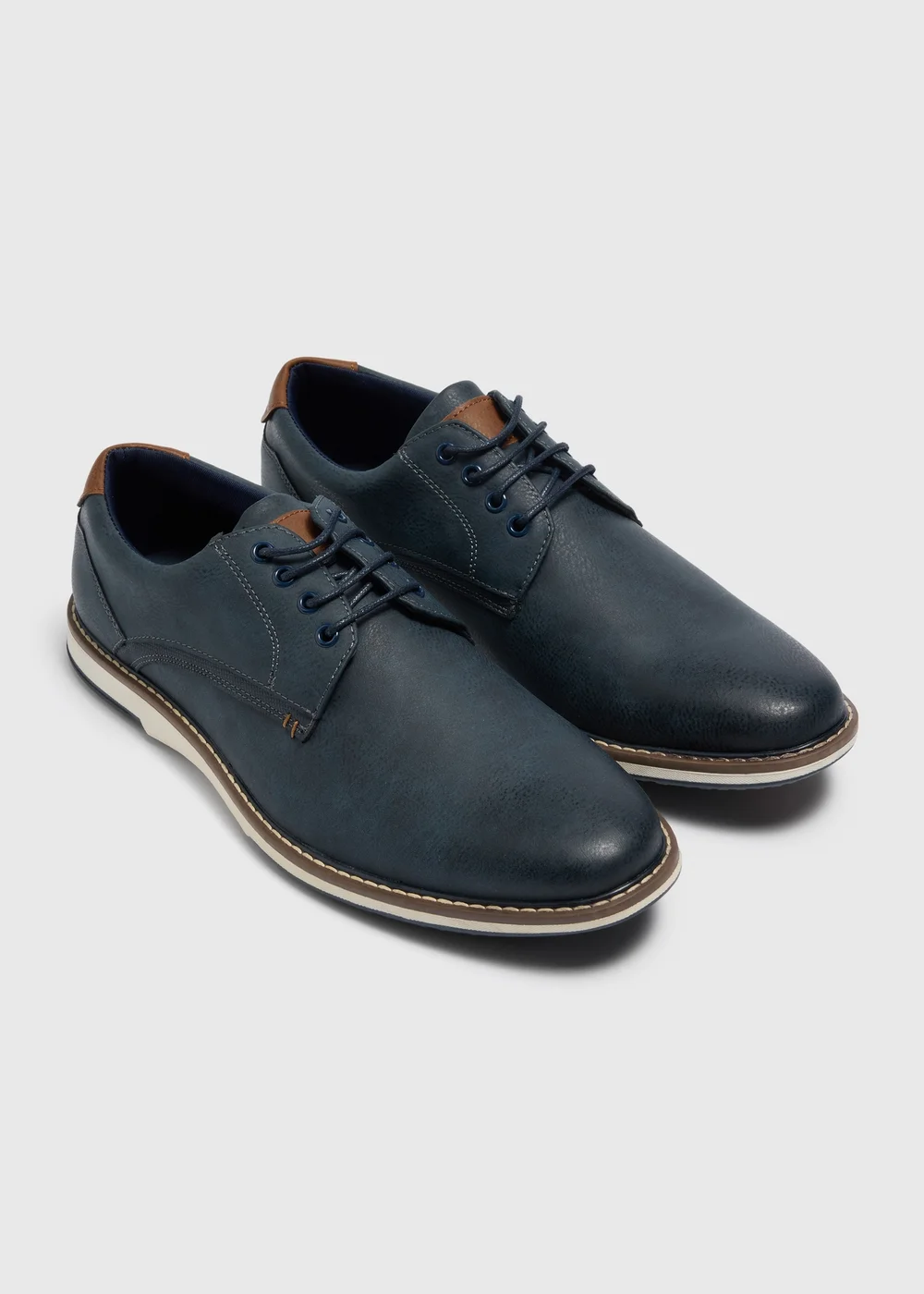 Navy Wedge Sole Wide Fit Derby Shoes - 6 Image 1