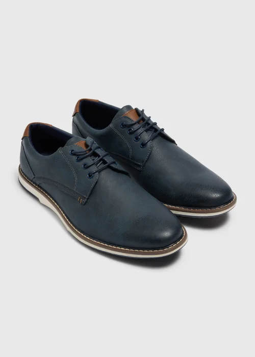 Navy Wedge Sole Wide Fit Derby Shoes - 6 Image 1
