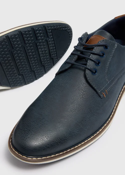 Navy Wedge Sole Wide Fit Derby Shoes - 6 Image 2