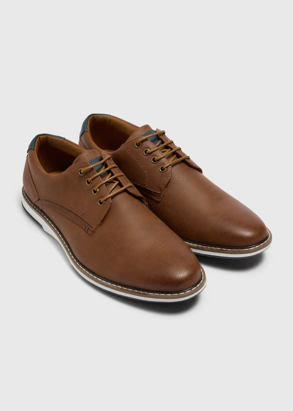 Tan Wedge Sole Wide Fit Derby Shoes - 7 Image 1
