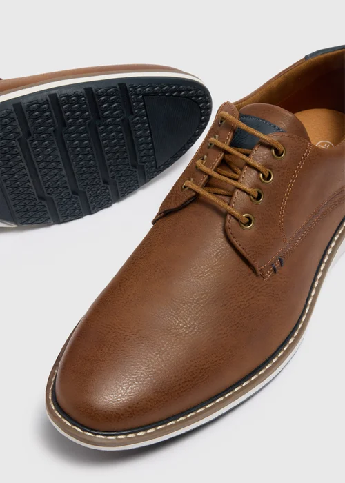 Tan Wedge Sole Wide Fit Derby Shoes - 7 Image 2
