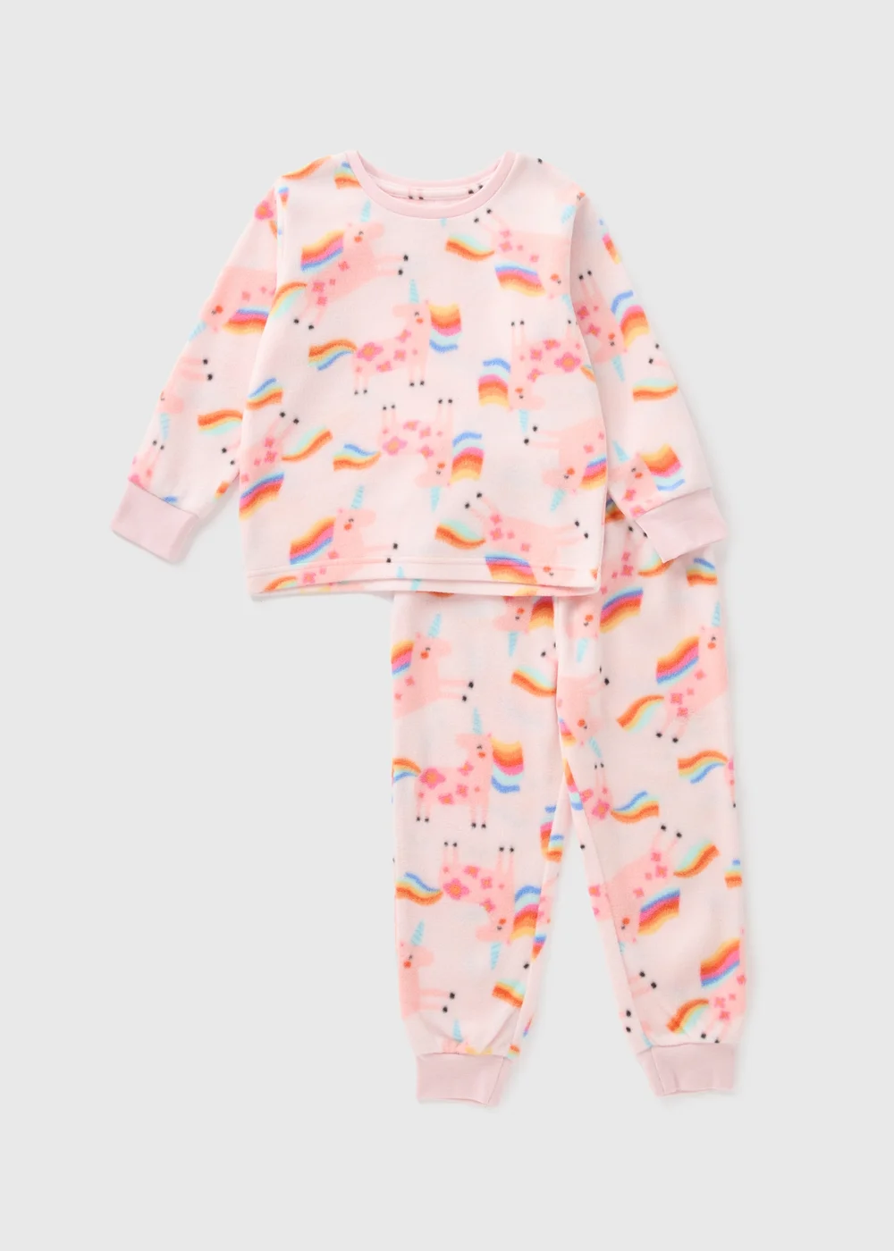 Girls Pink Unicorn Fleece Pyjama Set (1-7yrs) - 1 half year to 2 Image 1