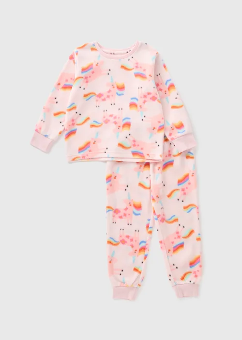 Girls Pink Unicorn Fleece Pyjama Set (1-7yrs) - 1 half year to 2 Image 1