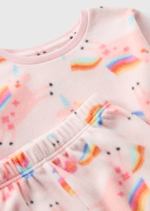 Girls Pink Unicorn Fleece Pyjama Set (1-7yrs) - 1 half year to 2 Image 2