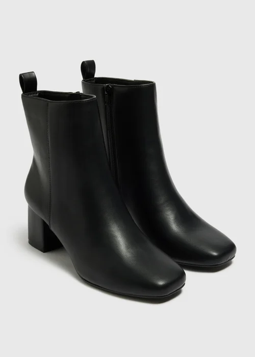 Black Square Toe Block Heel Boots - Size 3 Image 1