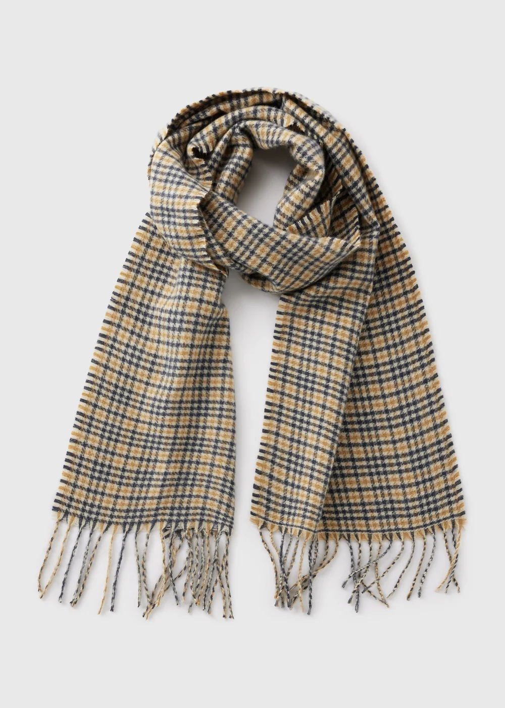 Mustard Check Woven Scarf - One Size Image 1