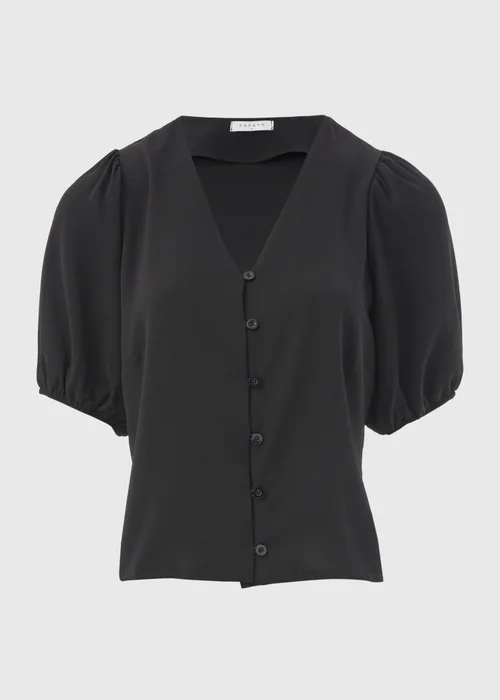Black V-Neck Button Front Blouse - 8 Image 5