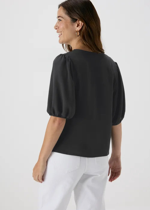 Black V-Neck Button Front Blouse - 8 Image 2