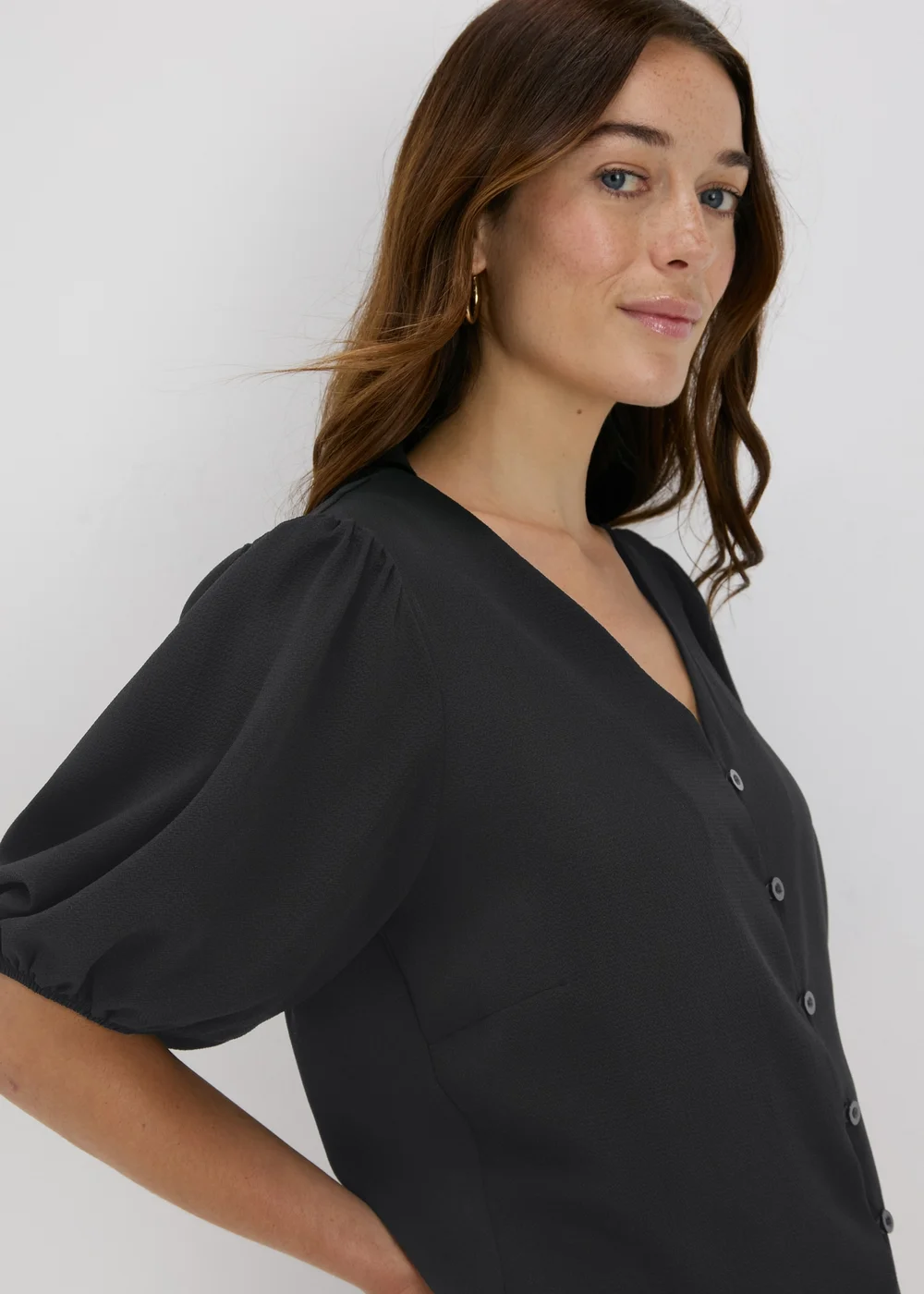Black V-Neck Button Front Blouse - 8 Image 3
