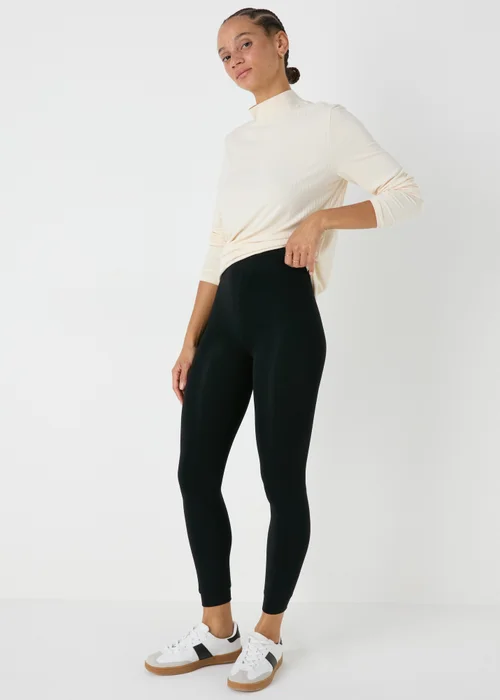 Black Fleece Lined Heavy Weight Leggings - S Image 4