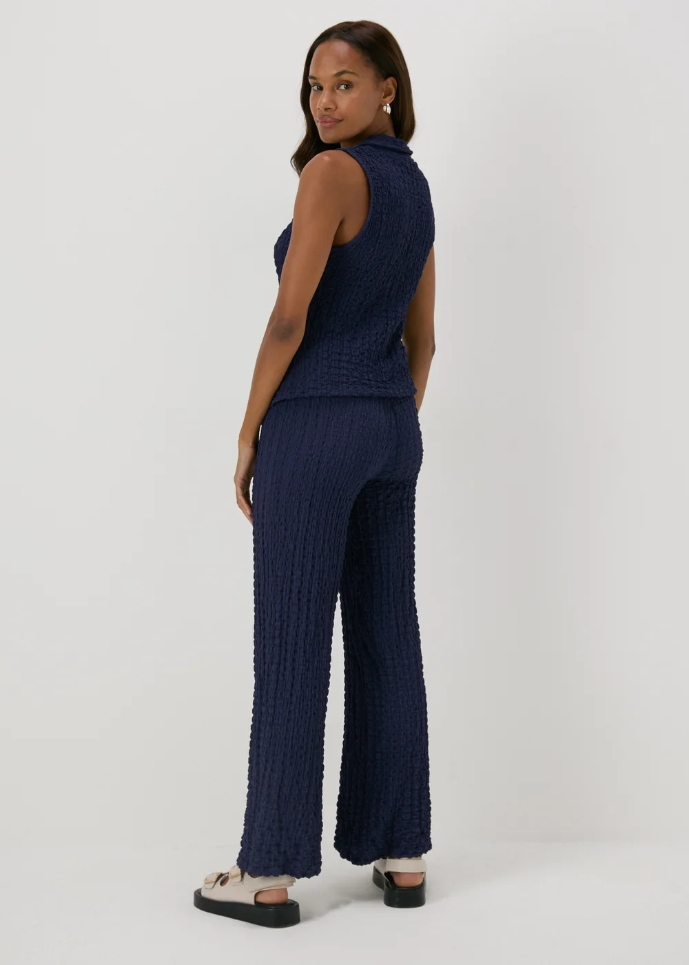 Navy Textured Co Ord Trousers - 8 Image 2