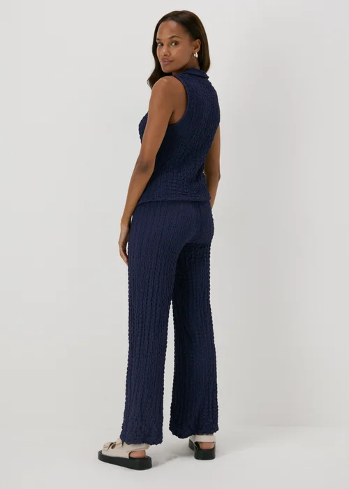 Navy Textured Co Ord Trousers - 8 Image 2