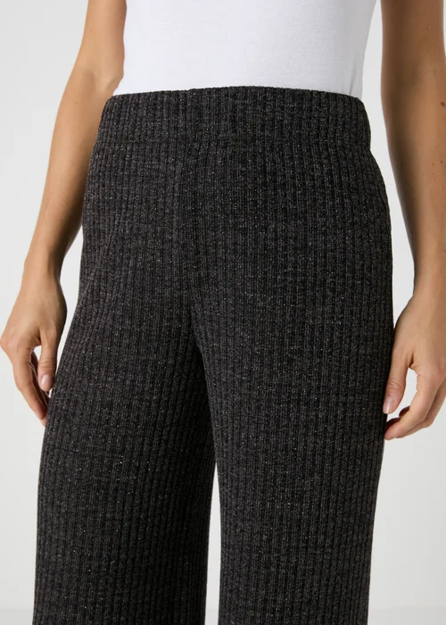 Charcoal Sparkle Ribbed Wide Leg Trousers - 8 Image 3