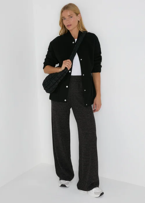 Charcoal Sparkle Ribbed Wide Leg Trousers - 8 Image 1