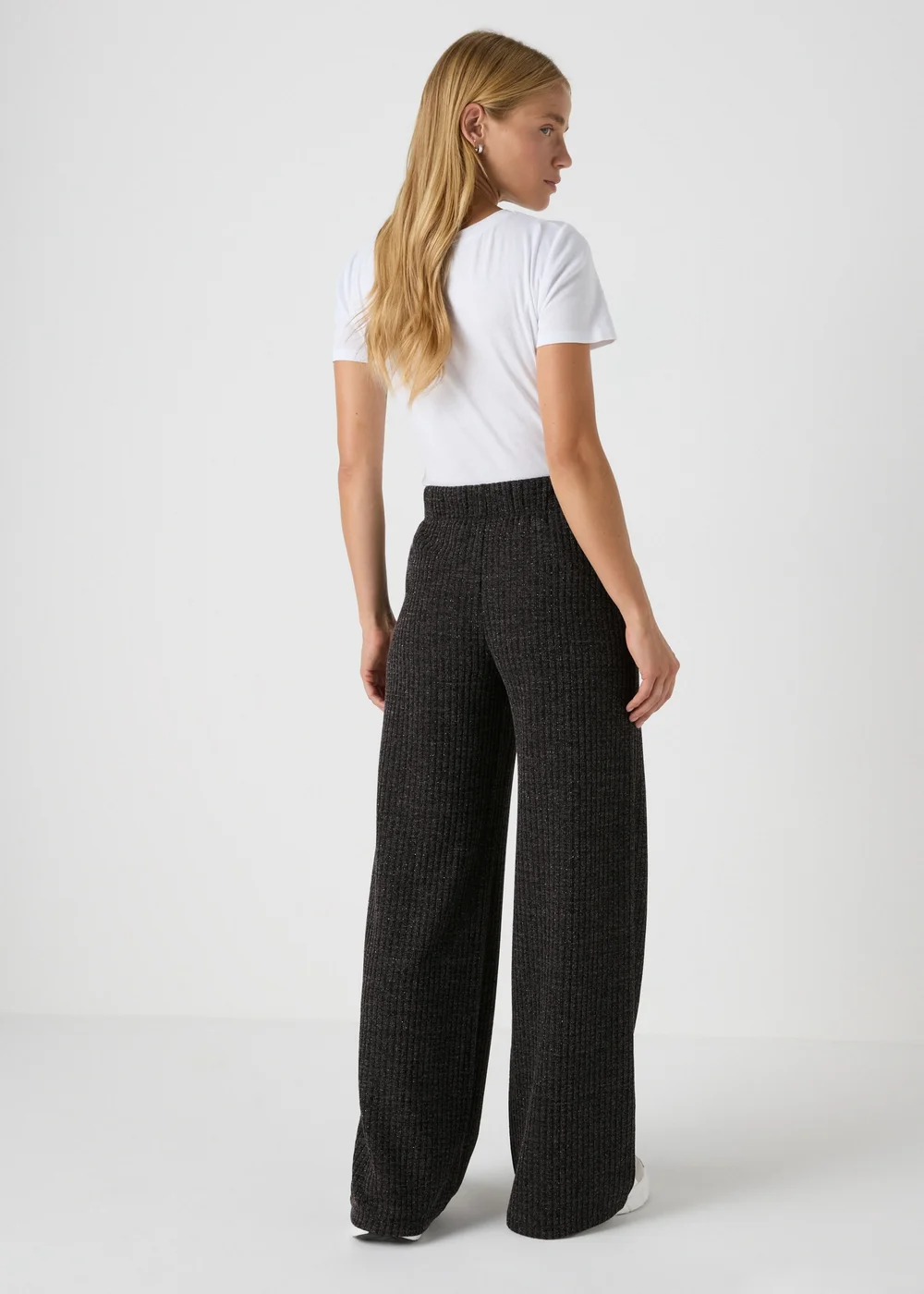 Charcoal Sparkle Ribbed Wide Leg Trousers - 8 Image 2