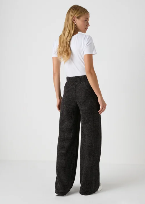 Charcoal Sparkle Ribbed Wide Leg Trousers - 8 Image 2