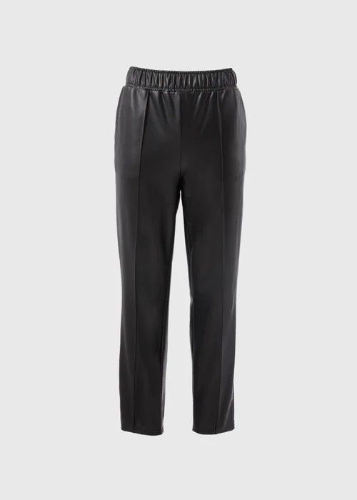 Papaya Petite Black Leather Look Tapered Trousers - 6 Image 3