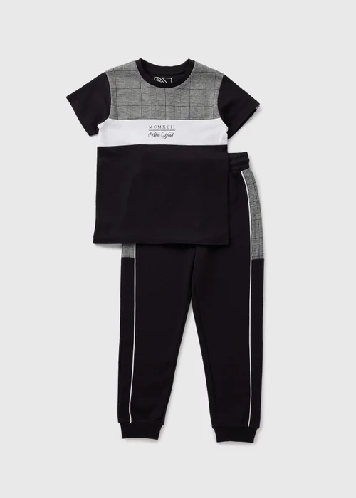 Boys Black Jacquard T-Shirt & Jogging Bottoms Set (7-15yrs) - Age 7 Years Image 1