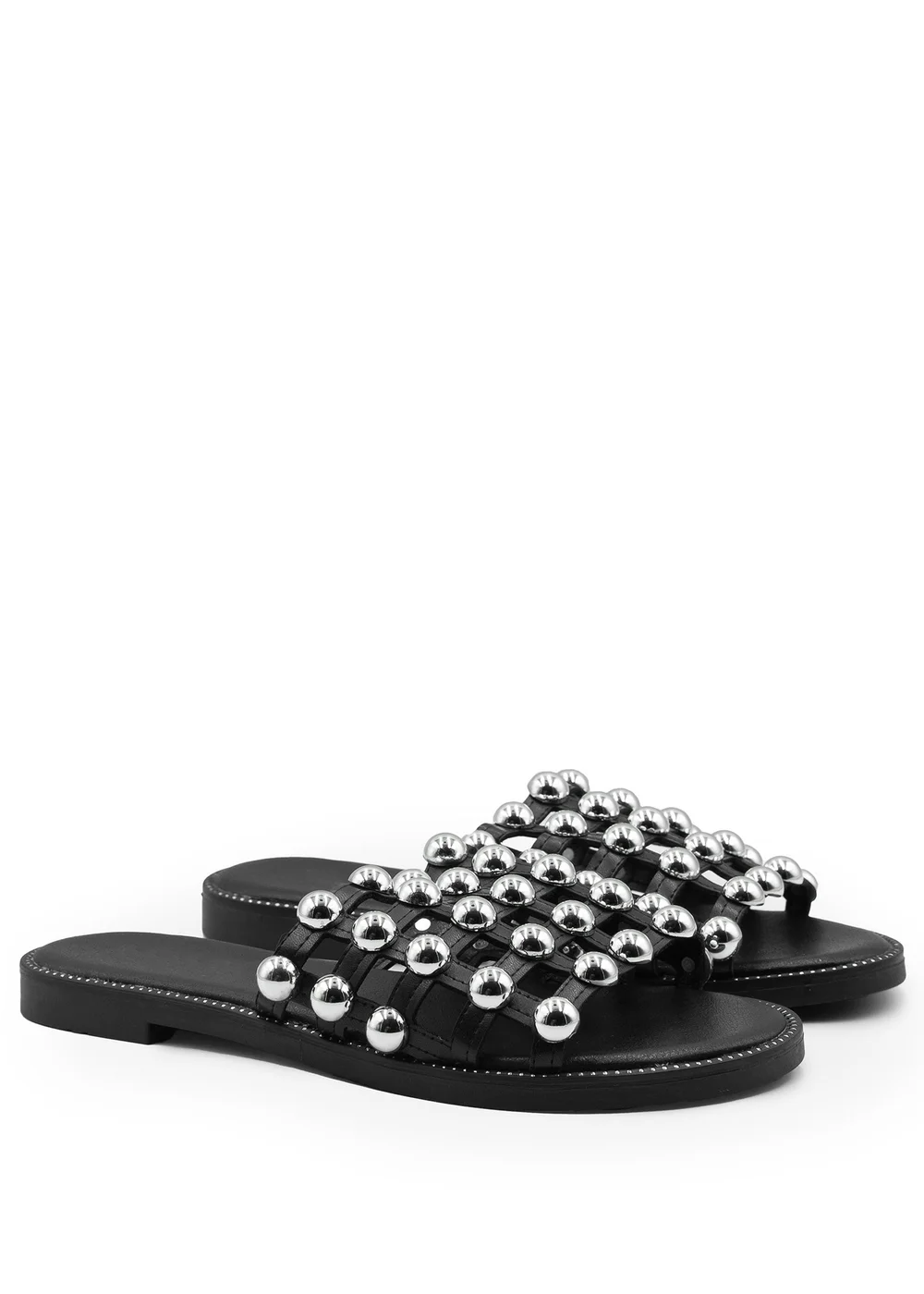 Where's That From Black Kellie Wide Fit PU Studded Sandals - 3 Image 2