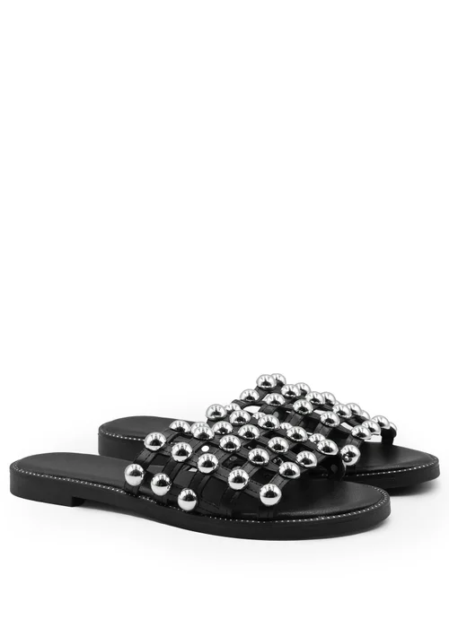 Where's That From Black Kellie Wide Fit PU Studded Sandals - 3 Image 2