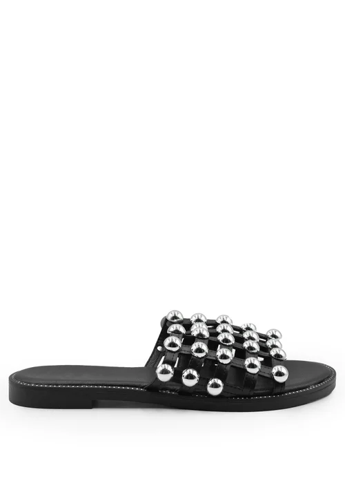 Where's That From Black Kellie Wide Fit PU Studded Sandals - 3 Image 1