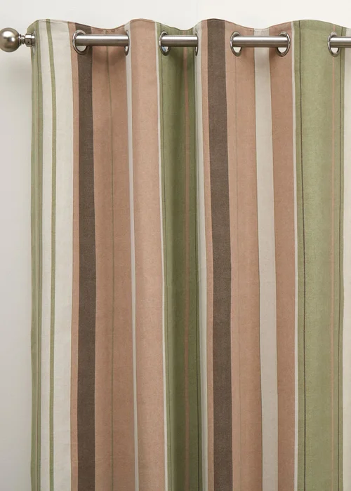 Fusion Whitworth Stripe Green Eyelet Curtains - 46W X 54D (117x137cm) Image 2