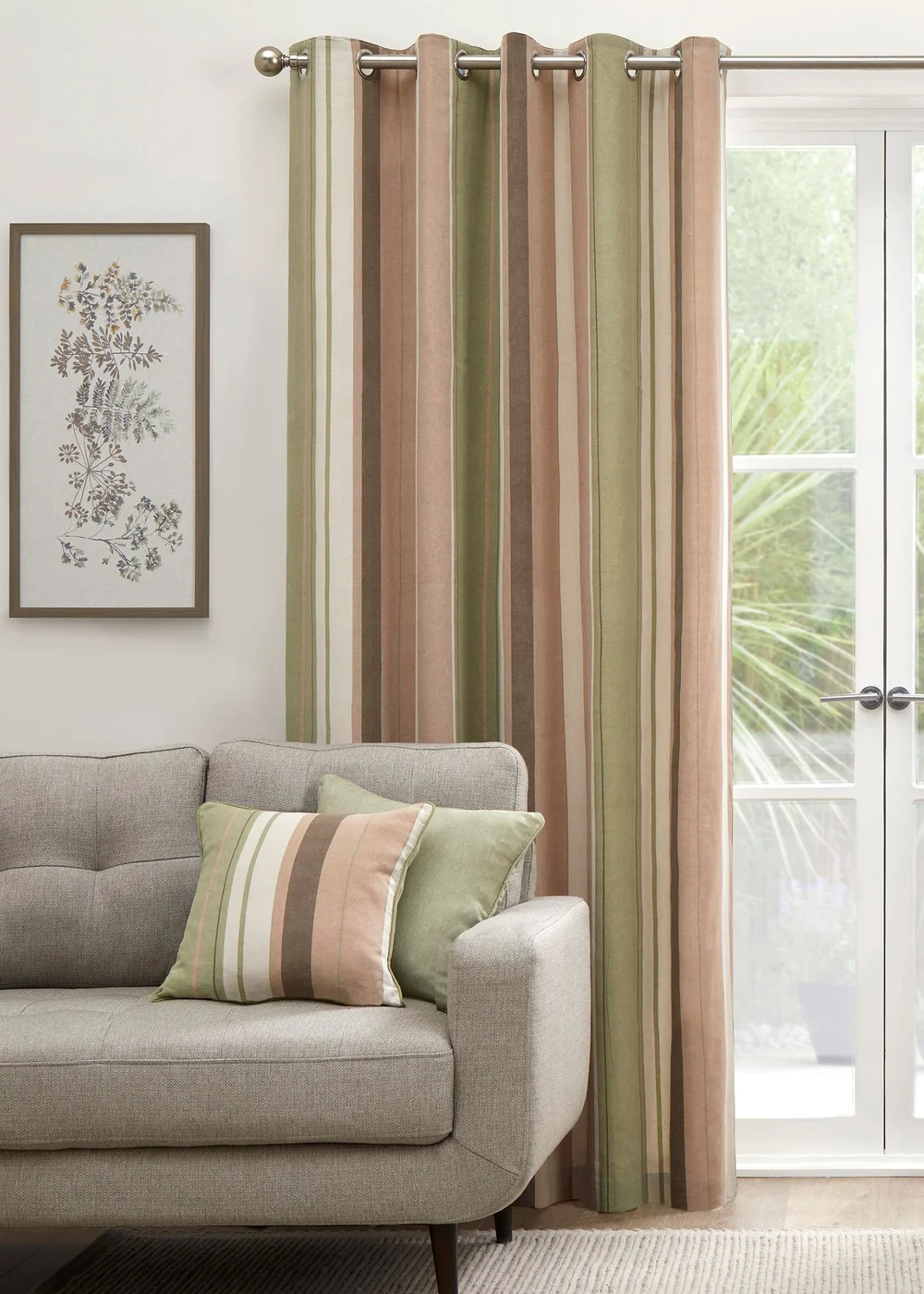 Fusion Whitworth Stripe Green Eyelet Curtains - 46W X 54D (117x137cm) Image 1