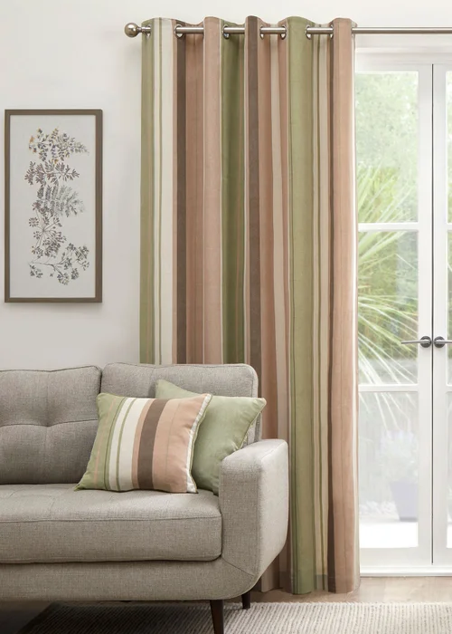 Fusion Whitworth Stripe Green Eyelet Curtains - 46W X 54D (117x137cm) Image 1